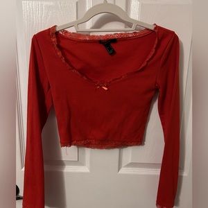 forever 21 orange long sleeve size S lace lined top